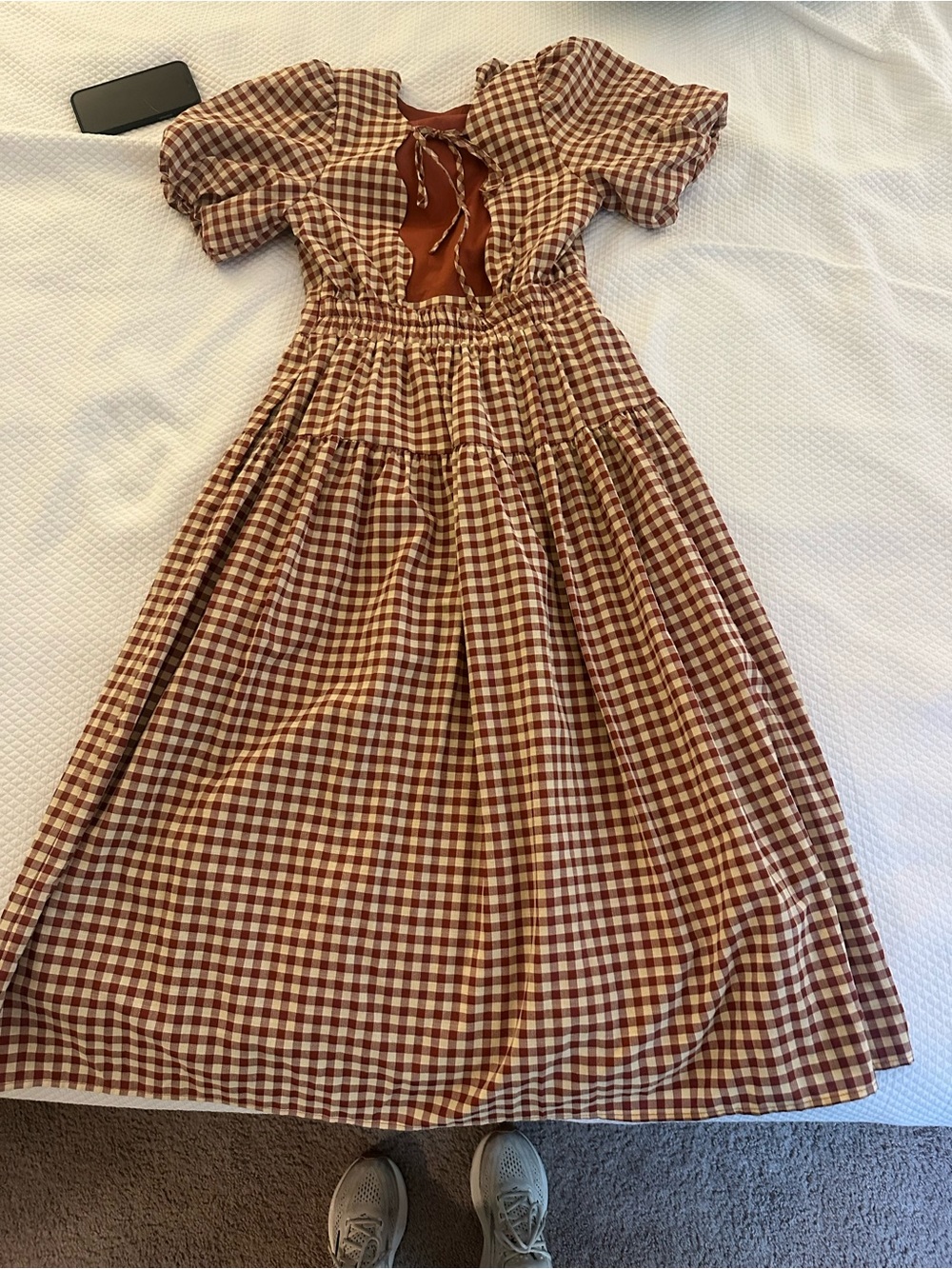En Saison Rust & Cream Gingham Puff Sleeve Dress - Picture 2 of 3